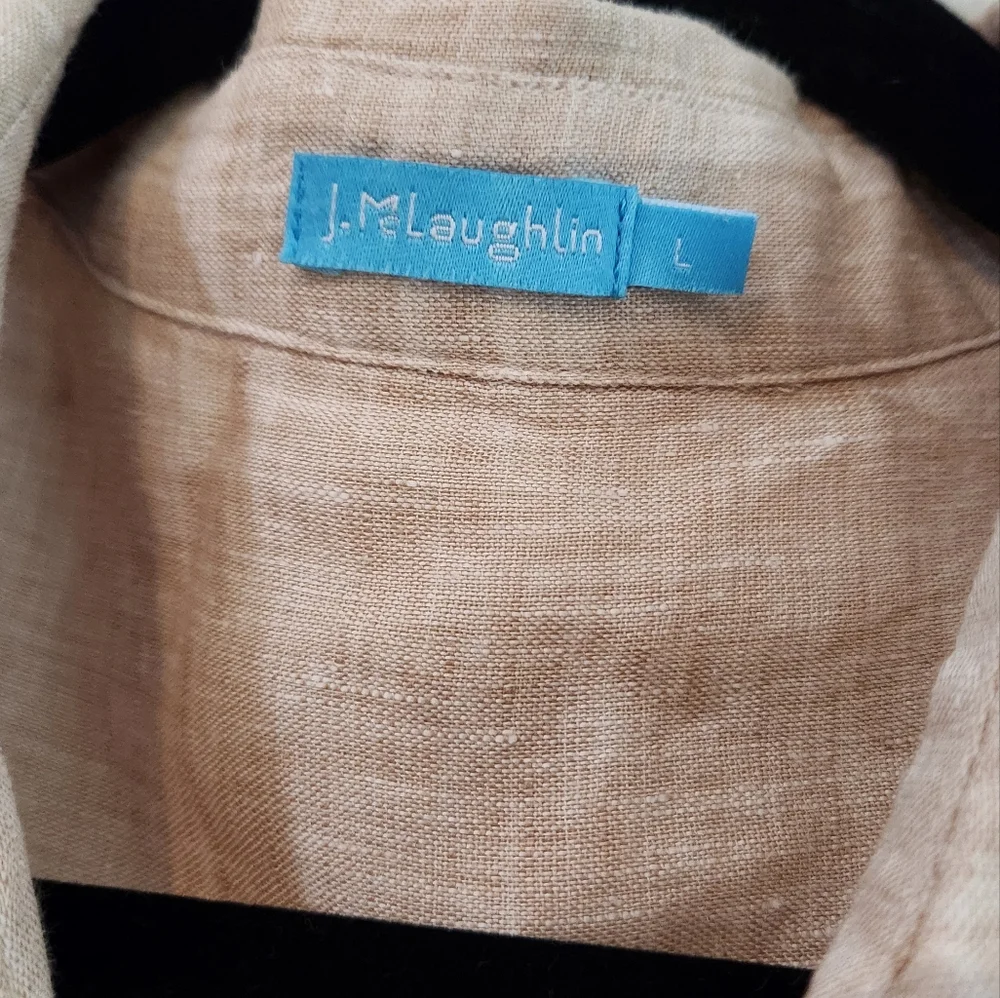 J.McLaughlin tan/white striped, large, Britt Linen Shirt - Picture 9 of 11